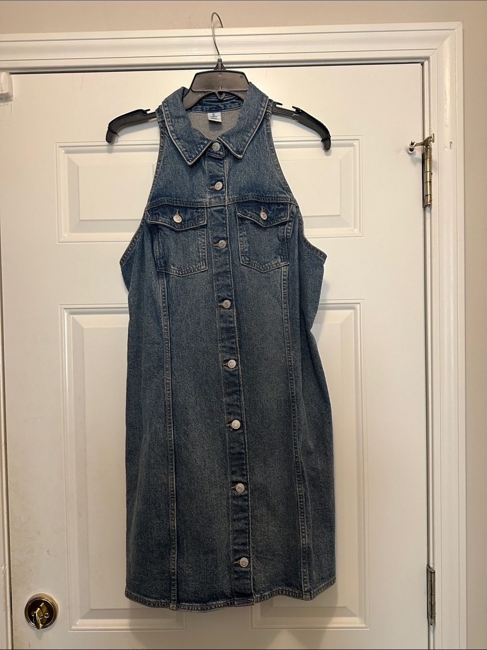H&M Denim Button-Front Halter Dress — Blue